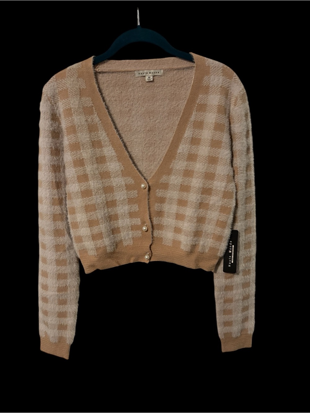 Haute Monde Tan & Cream Plaid V-Neck Cardigan